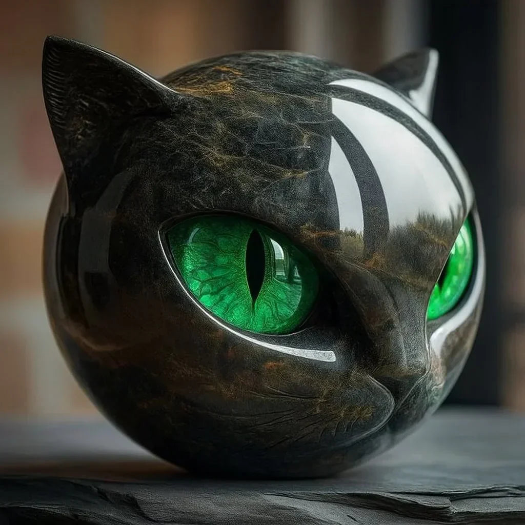 Mystic Black Cat Head Sculpture
