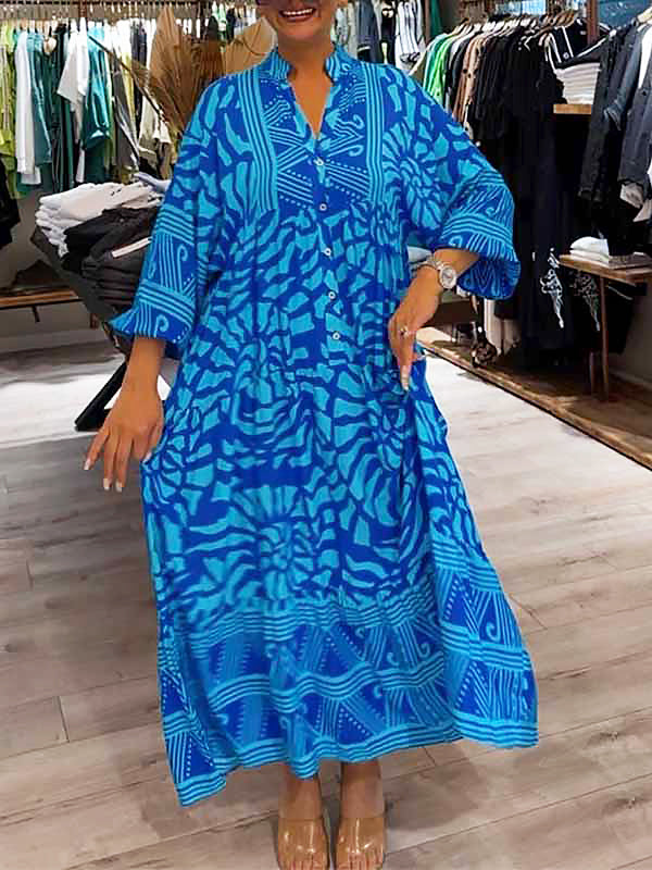 Orelia | V Neck Printed Loose Dress