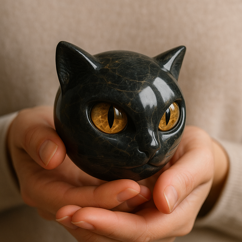 Mystic Black Cat Head Sculpture