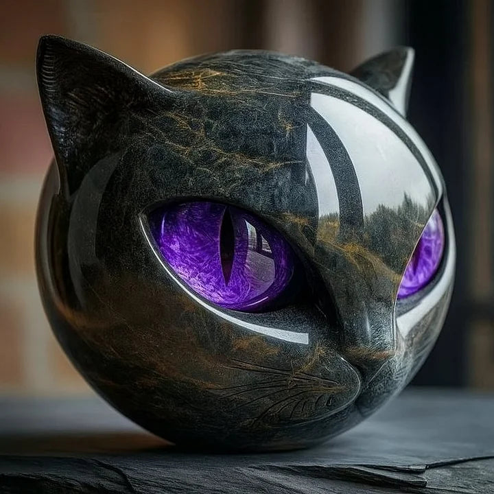 Mystic Black Cat Head Sculpture