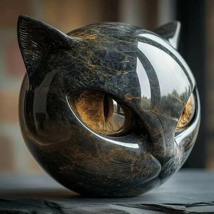 Mystic Black Cat Head Sculpture