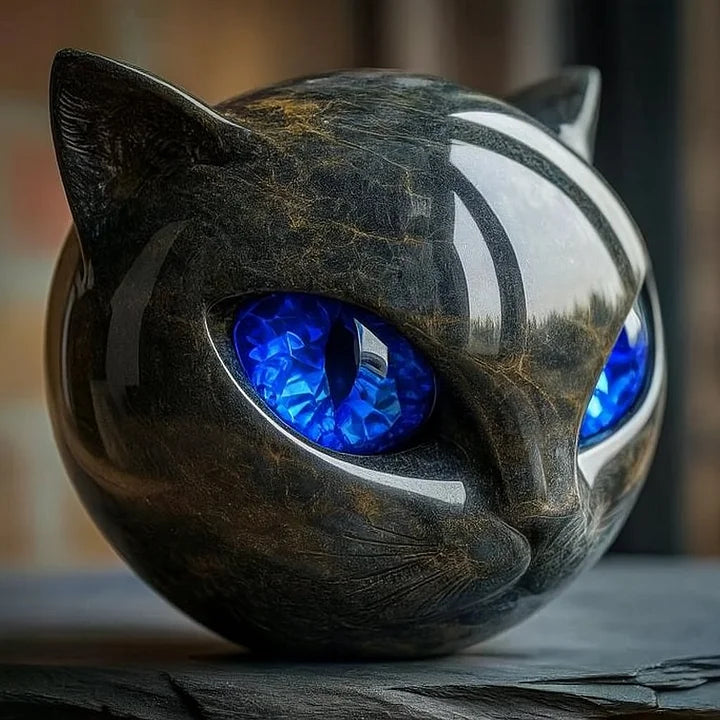 Mystic Black Cat Head Sculpture
