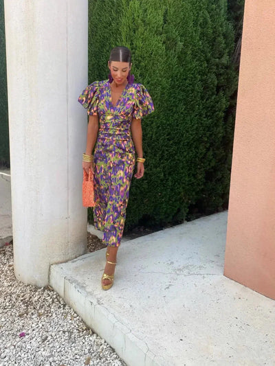 Lily | Colourful Dress with Pleated Sleeves